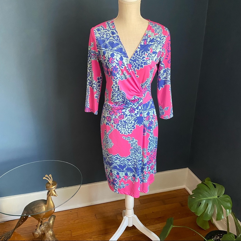 Lilly Pulitzer Yvette Faux Wrap Dress in Pink Size S EUC